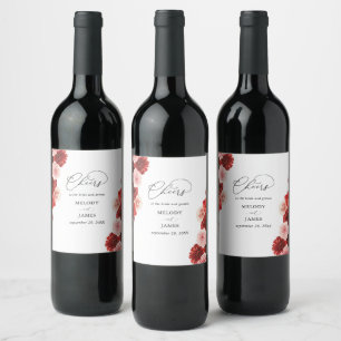 Étiquette Pour Bouteilles De Vin Mariage Floral Ligné Rouge