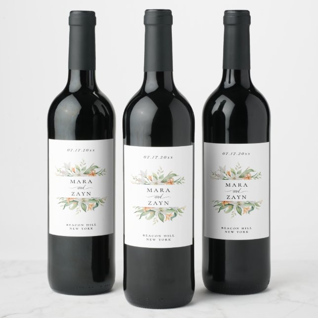 Étiquette Pour Bouteilles De Vin Mariage floral Lily moderne (Bouteilles)