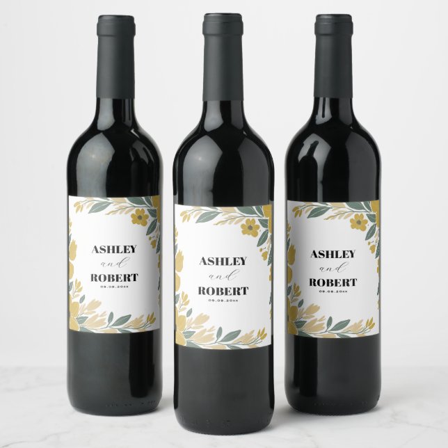 Étiquette Pour Bouteilles De Vin Mariage floral moderne jaune betercup (Bouteilles)