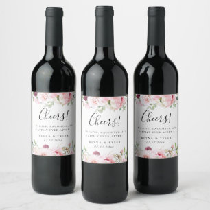 Étiquette Pour Bouteilles De Vin Mariage floral rose pâle