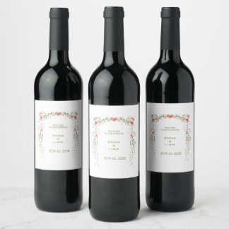 Étiquette Pour Bouteilles De Vin Mariage Floral Rose Pâle Rustique Vintage sous une