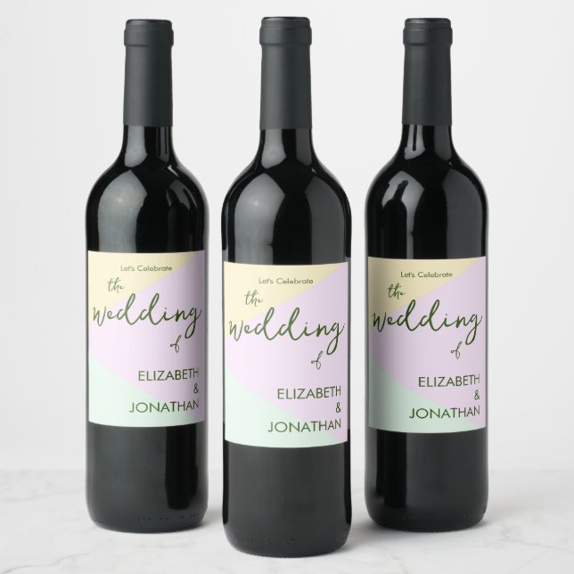 Étiquette Pour Bouteilles De Vin Mariage géométrique Pastel Muet (Bouteilles)