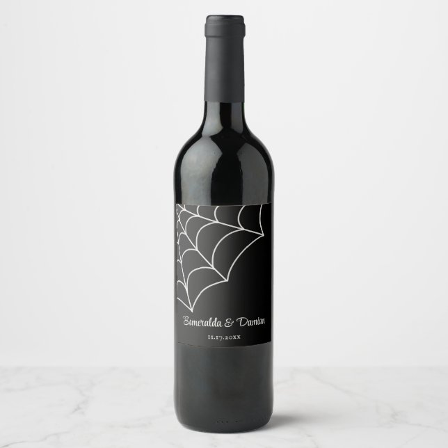 Étiquette Pour Bouteilles De Vin Mariage gothique noir et blanc (Devant)