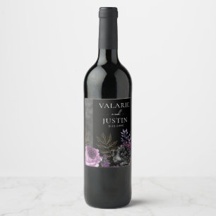 Étiquette Pour Bouteilles De Vin Mariage gothique violet et noir floral
