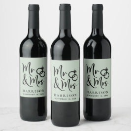 Étiquette Pour Bouteilles De Vin Mariage M. Mme Sage Green