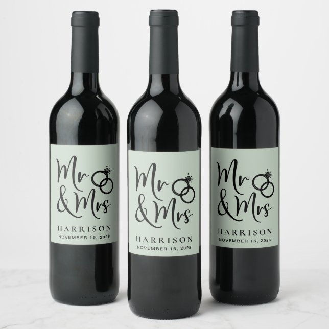 Étiquette Pour Bouteilles De Vin Mariage M. Mme Sage Green (Bouteilles)