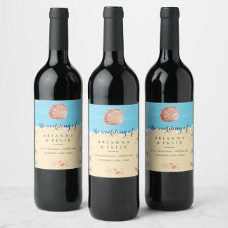 Étiquette Pour Bouteilles De Vin Mariage Minimal Bleu Océan Été