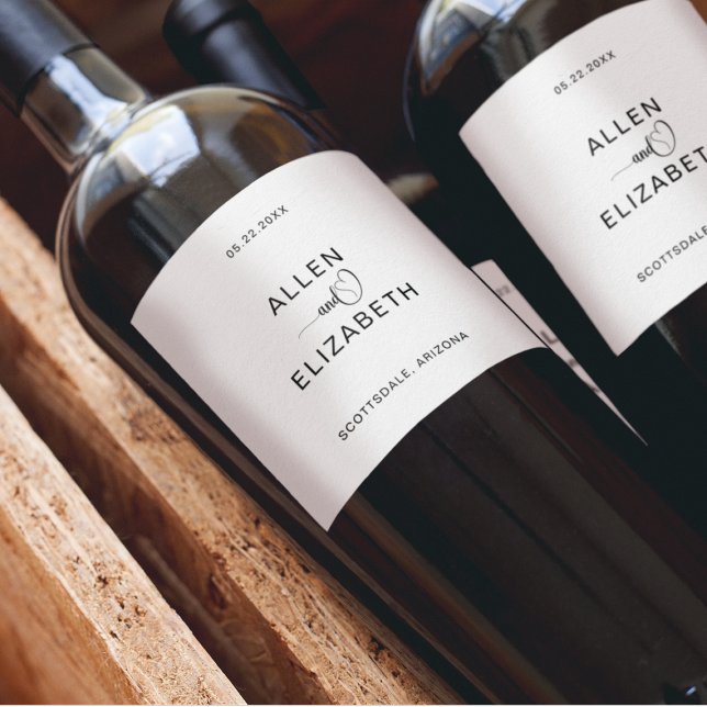 Étiquette Pour Bouteilles De Vin Mariage moderne blanc et noir élégant (Créateur téléchargé)