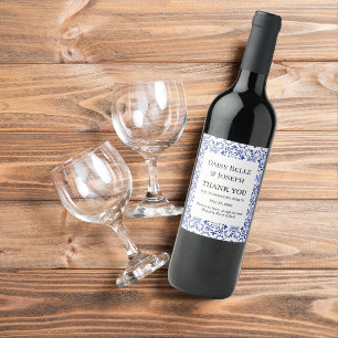 Étiquette Pour Bouteilles De Vin Mariage Moderne Méditerranéen en Mosaïque Bleue