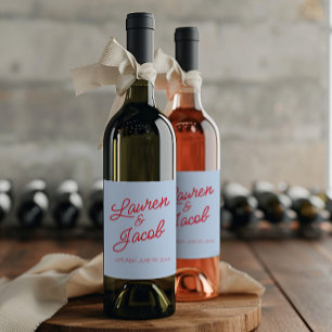 Étiquette Pour Bouteilles De Vin Mariage Moderne Minimaliste Bleu et Rouge