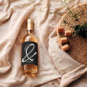 Étiquette Pour Bouteilles De Vin Mariage Moderne Minimaliste Gras Noir et Blanc