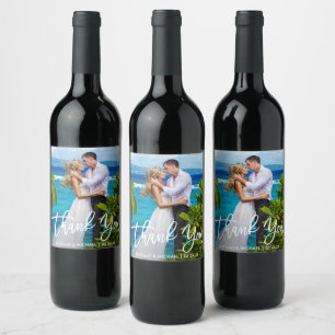 Étiquette Pour Bouteilles De Vin Mariage Moderne Pinceau Script Merci Photo