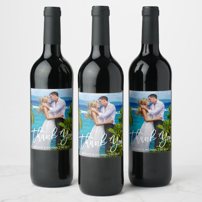 Étiquette Pour Bouteilles De Vin Mariage Moderne Pinceau Script Merci Photo (Bouteilles)