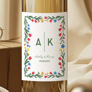 Étiquette Pour Bouteilles De Vin Mariage Monogramme Fleur Sauvage d'Art Populaire C
