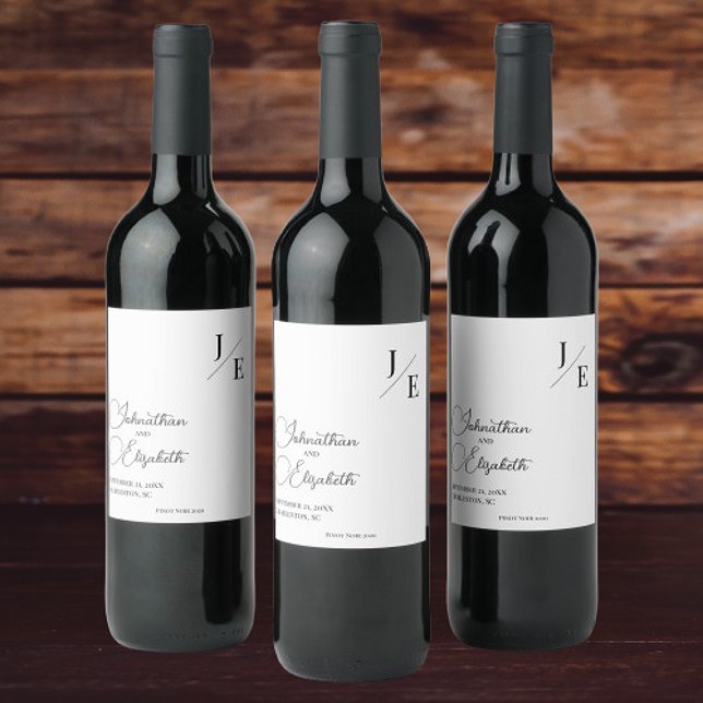 Étiquette Pour Bouteilles De Vin Mariage monogramme minimal | BLANCHE (Minimalist Monogram Wedding Wine Labels)