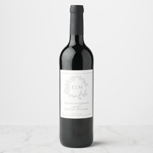Étiquette Pour Bouteilles De Vin Mariage Monogramme vert Sage moderne (Devant)