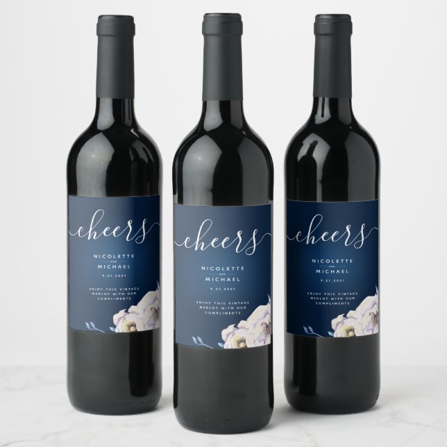 Étiquette Pour Bouteilles De Vin Mariage Navy et Rose Lilas (Bouteilles)
