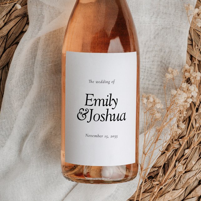 Étiquette Pour Bouteilles De Vin Mariage noir et blanc moderne (Créateur téléchargé)