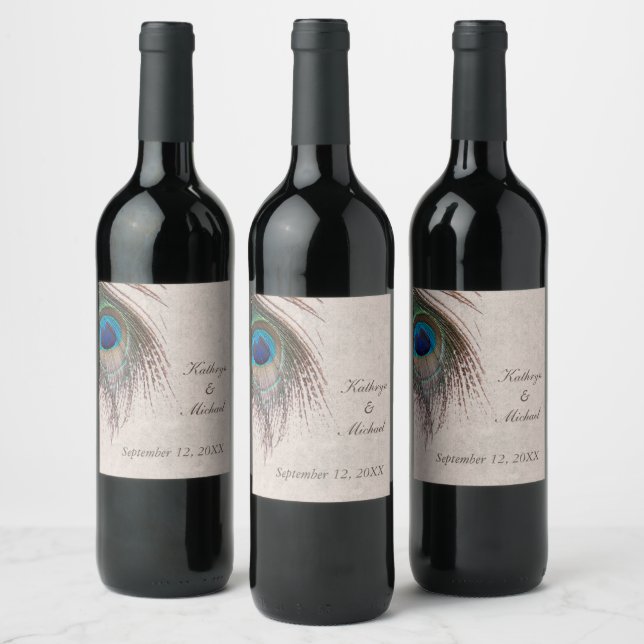 Étiquette Pour Bouteilles De Vin Mariage Peacock Feather (Bouteilles)