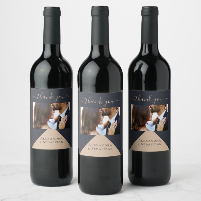 Étiquette Pour Bouteilles De Vin Mariage personnalisé géométrique bleu (Bouteilles)