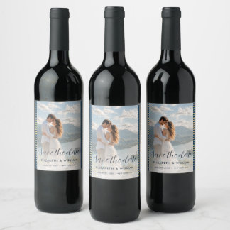 Étiquette Pour Bouteilles De Vin Mariage personnalisé Gold & Blue Polka Dot