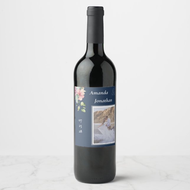 Étiquette Pour Bouteilles De Vin Mariage photo bleu marine (Devant)