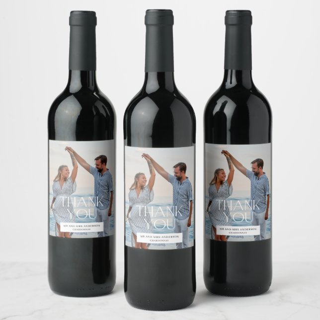 Étiquette Pour Bouteilles De Vin Mariage Photo Merci Favor (Bouteilles)