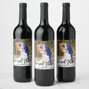 Étiquette Pour Bouteilles De Vin Mariage photo moderne Brush Script Love and Thanks