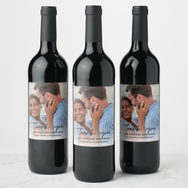 Étiquette Pour Bouteilles De Vin Mariage plage photo Merci Favour (Bouteilles)