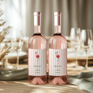 Étiquette Pour Bouteilles De Vin Mariage Rayé Cabane Tropiques Flamant Rose