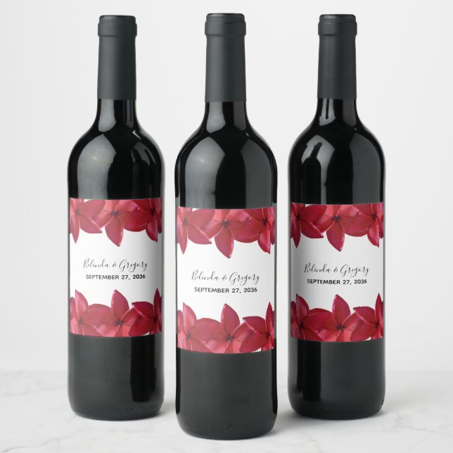 Étiquette Pour Bouteilles De Vin Mariage Red Plumeria Frangipani (Bouteilles)
