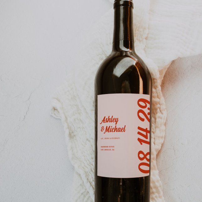 Étiquette Pour Bouteilles De Vin Mariage Rétro Coloré & Audacieux  (Créateur téléchargé)