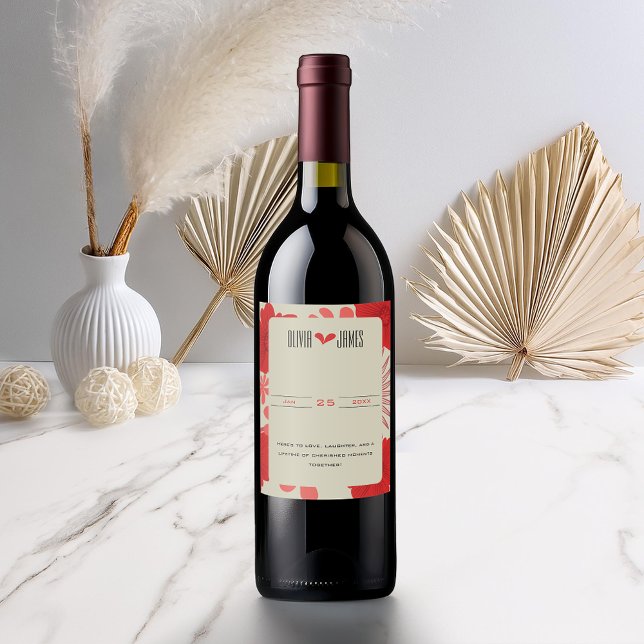 Étiquette Pour Bouteilles De Vin Mariage romantique rouge floral (Créateur téléchargé)