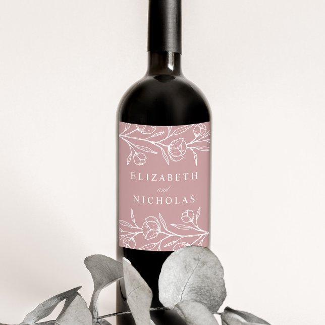 Étiquette Pour Bouteilles De Vin Mariage Rose floral Dusty (Créateur téléchargé)