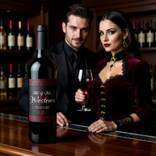 Étiquette Pour Bouteilles De Vin Mariage Rose Rouge Damassé Gothique