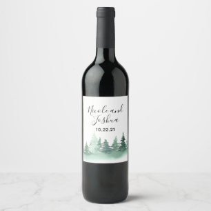 Étiquette Pour Bouteilles De Vin Mariage rustique de forêt de pins à l'aquarelle