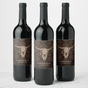 Étiquette Pour Bouteilles De Vin Mariage rustique élégant Brown Western Bull Skull