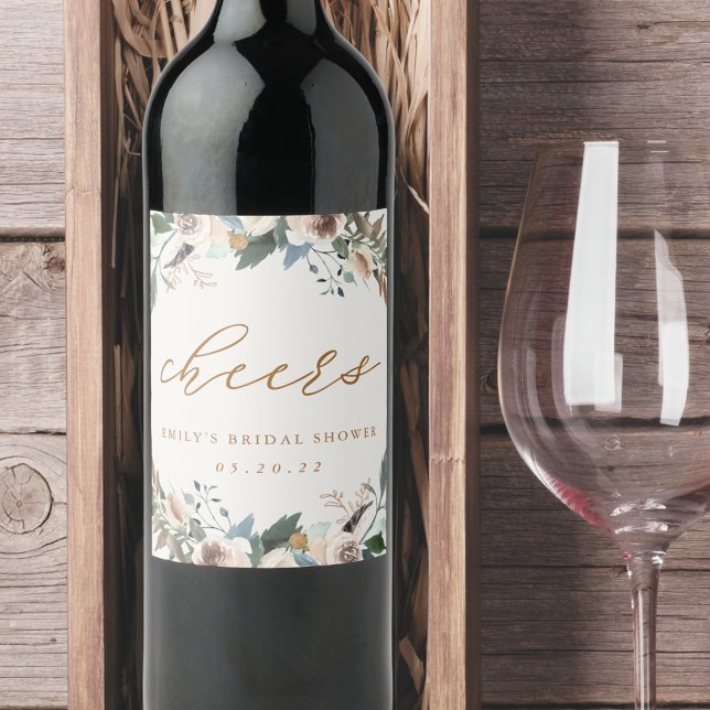Étiquette Pour Bouteilles De Vin Mariage rustique élégant Floral Tombez amoureux (Créateur téléchargé)