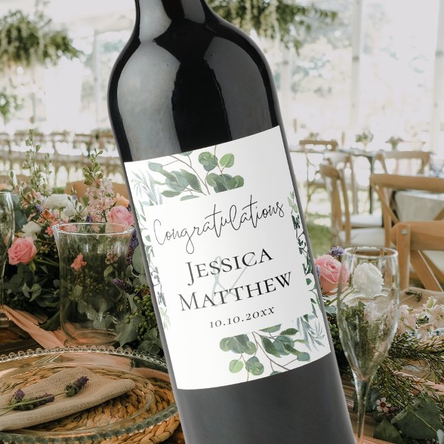 Étiquette Pour Bouteilles De Vin Mariage rustique Eucalyptus (Rustic Eucalyptus Wedding Wine Label)