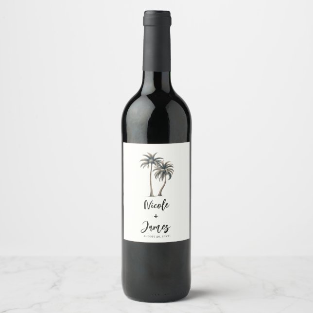 Étiquette Pour Bouteilles De Vin Mariage rustique sur le thème tropical et côtier a (Devant)
