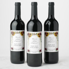 Étiquette Pour Bouteilles De Vin Mariage sous une verrière de tournesols floraux de