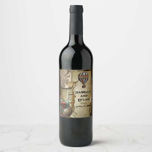 Étiquette Pour Bouteilles De Vin Mariage Steampunk (Devant)