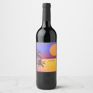 Étiquette Pour Bouteilles De Vin Mariage sur la Plage au Coucher du Soleil