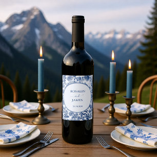Étiquette Pour Bouteilles De Vin Mariage Toile Romantique Bleue
