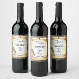 Étiquette Pour Bouteilles De Vin Mariage unique de défilement et de plume