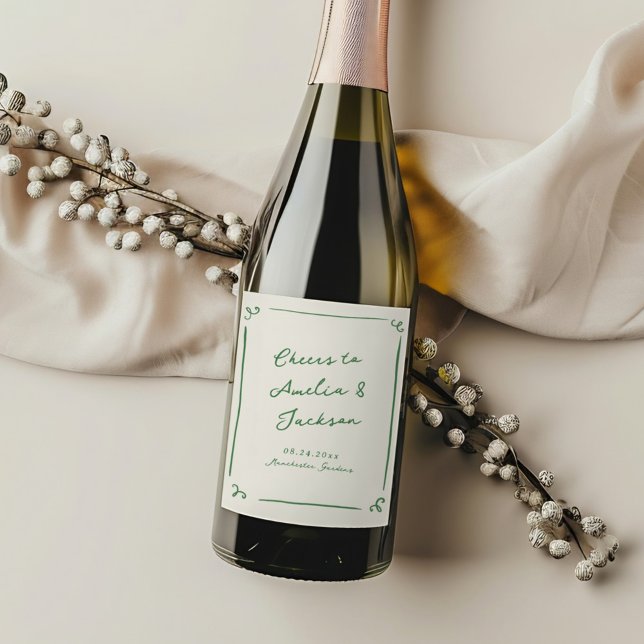 Étiquette Pour Bouteilles De Vin Mariage vert à main lunaire tiré (Créateur téléchargé)