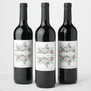 Étiquette Pour Bouteilles De Vin Mariage vert d'eucalyptus rose pâle