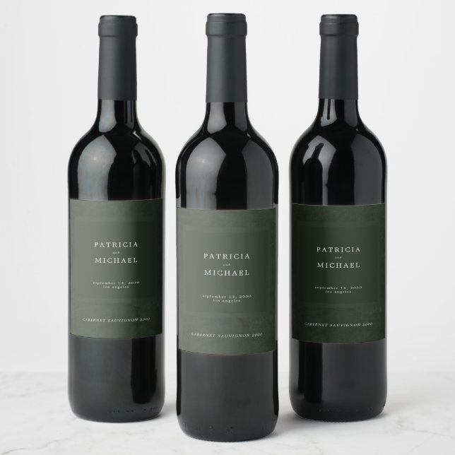 Étiquette Pour Bouteilles De Vin Mariage vert foncé simple élégant personnalisé (Bouteilles)