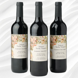 Étiquette Pour Bouteilles De Vin Mariage vintage Fleurs de rose rose antique
