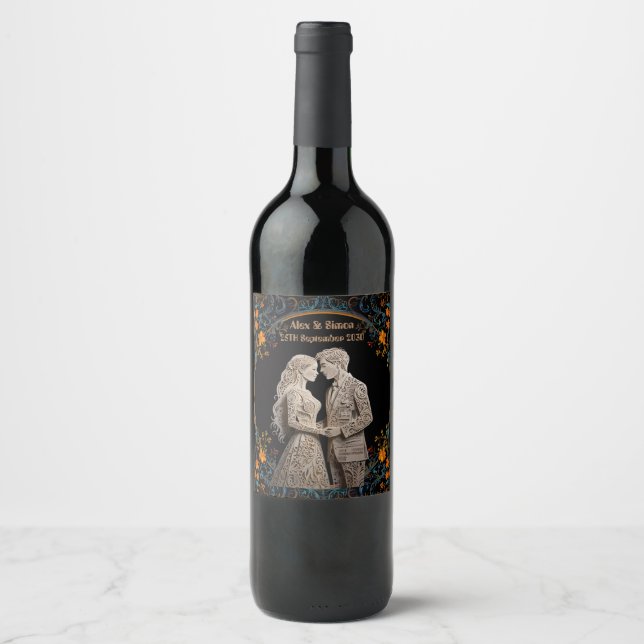 Étiquette Pour Bouteilles De Vin Mariée & Mari Royal Classic (Devant)